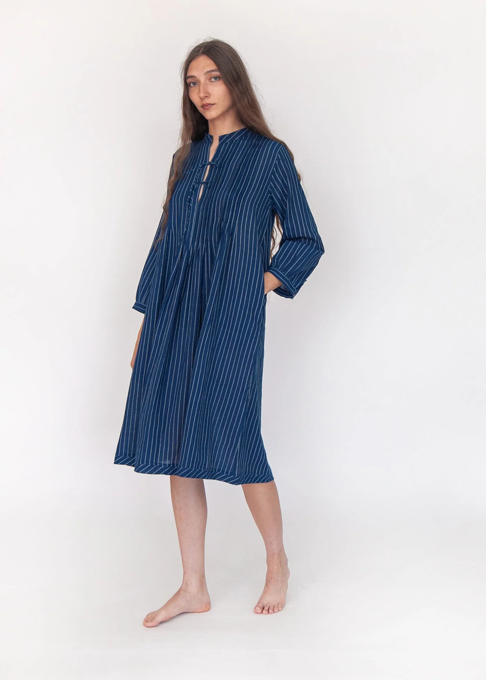 Aditi Double Stripe Dress  - Natural Indigo - Image 2