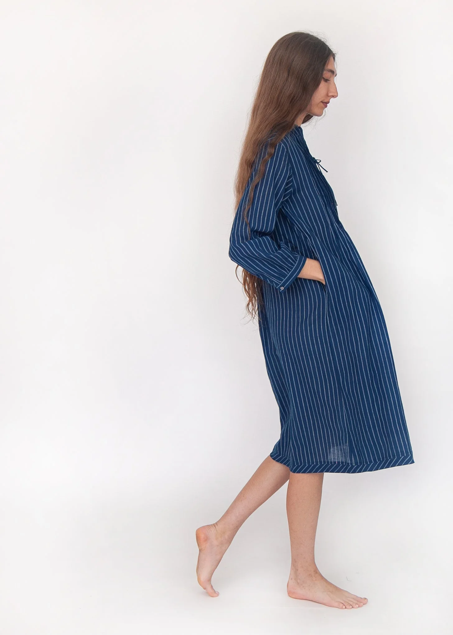 Aditi Double Stripe Dress  - Natural Indigo - Image 5