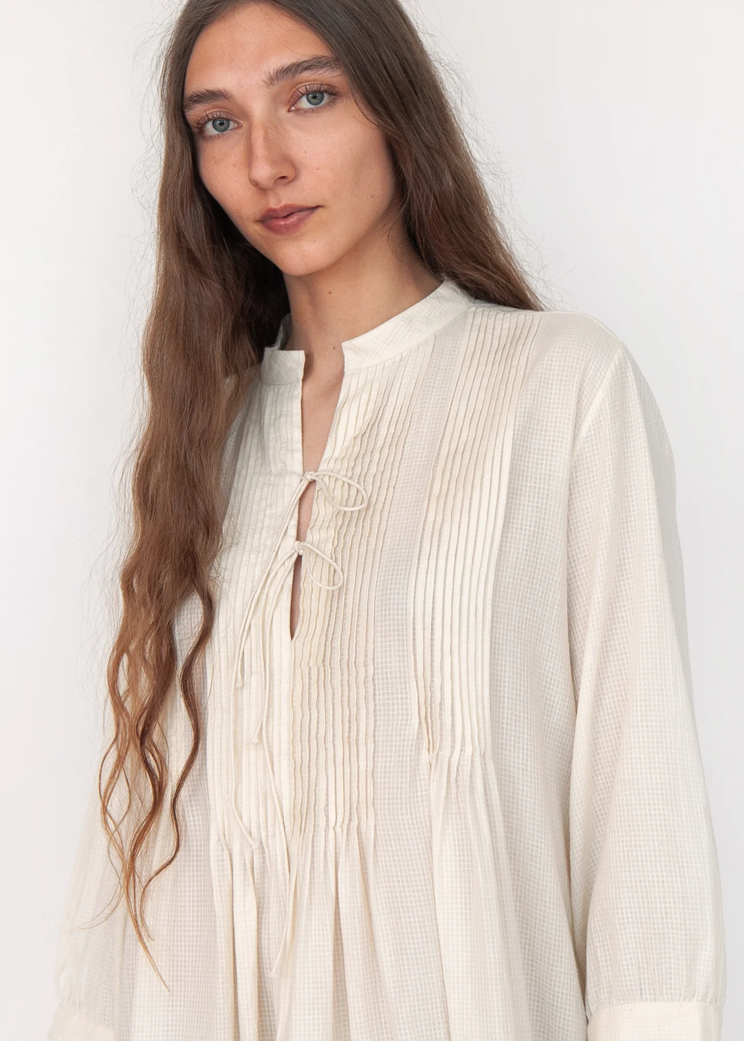 Aditi Tiny Checks Dress - Natural
