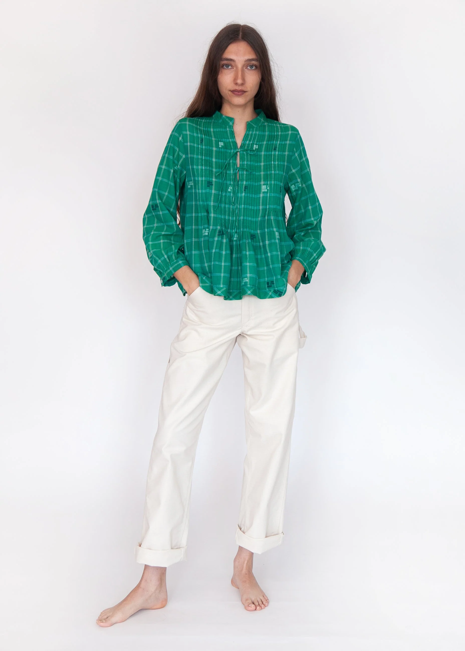 Alma Check Jamdani Top - Mint - Image 3