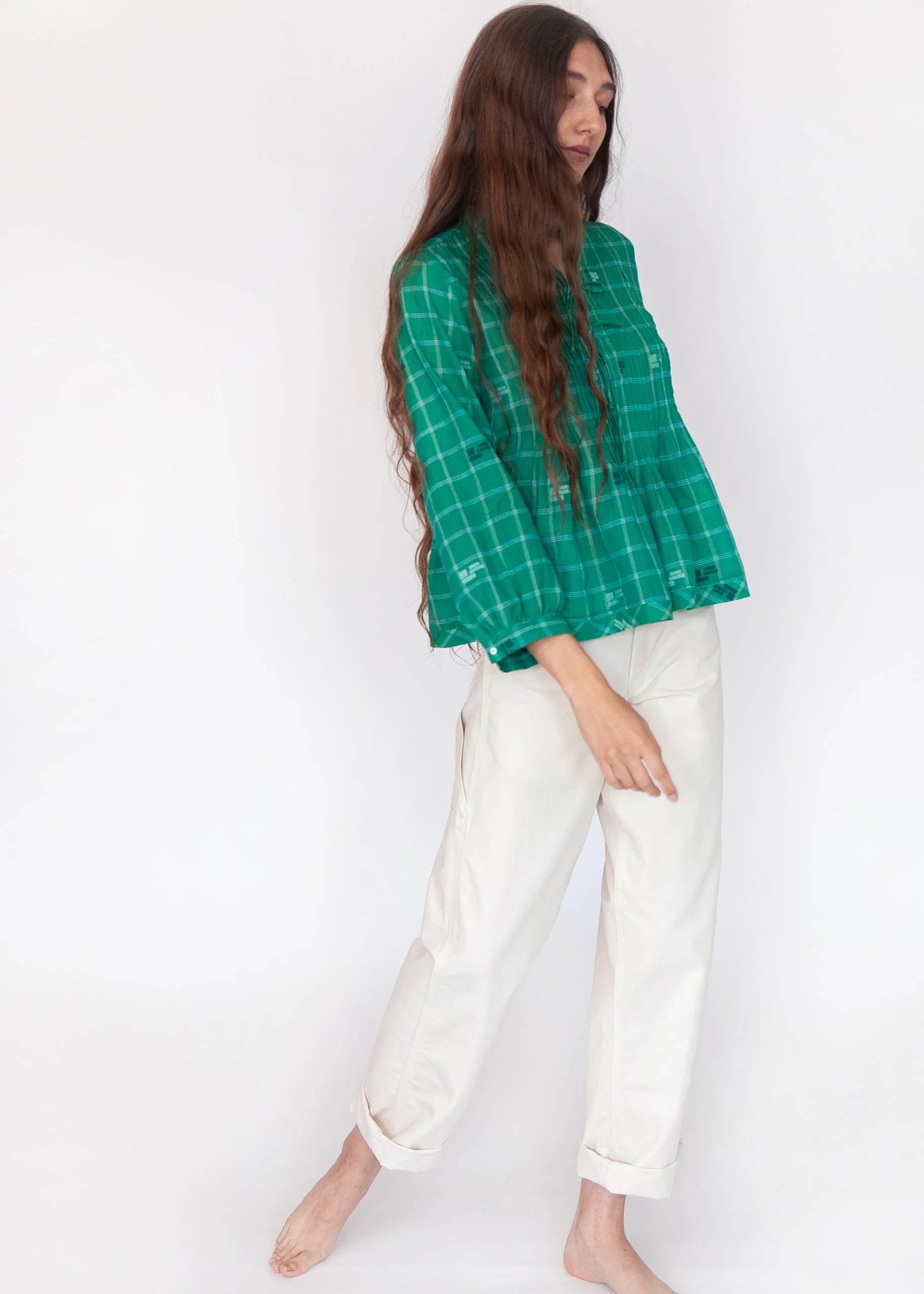 Alma Check Jamdani Top - Mint - Image 4