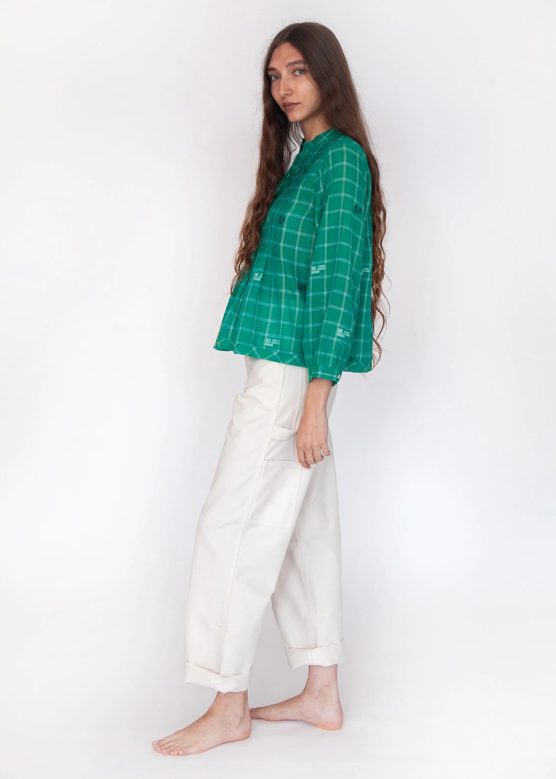 Alma Check Jamdani Top - Mint - Image 5