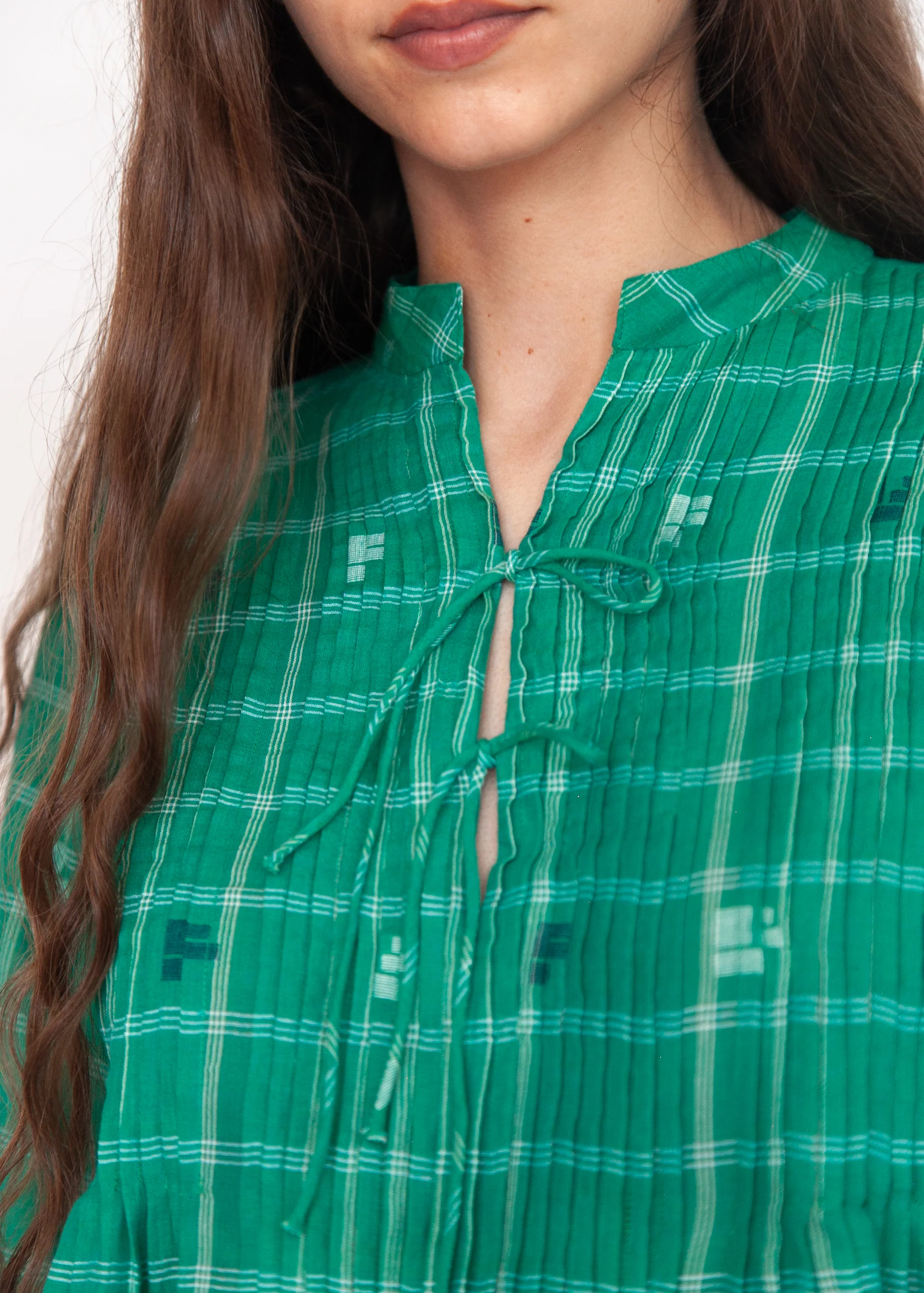 Alma Check Jamdani Top - Mint - Image 7