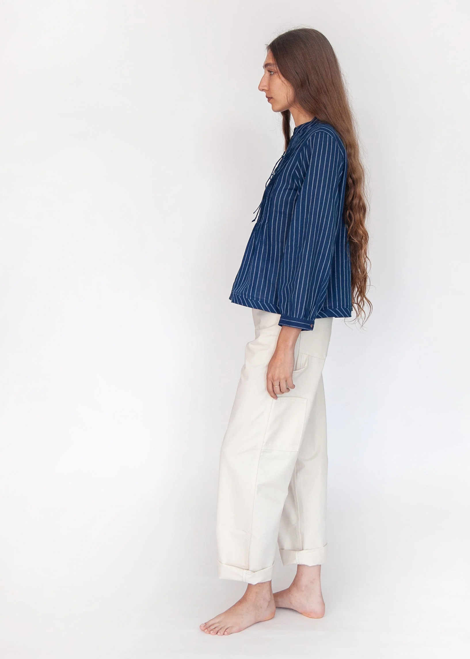 Alma Double Stripe Top  - Natural Indigo - Image 3