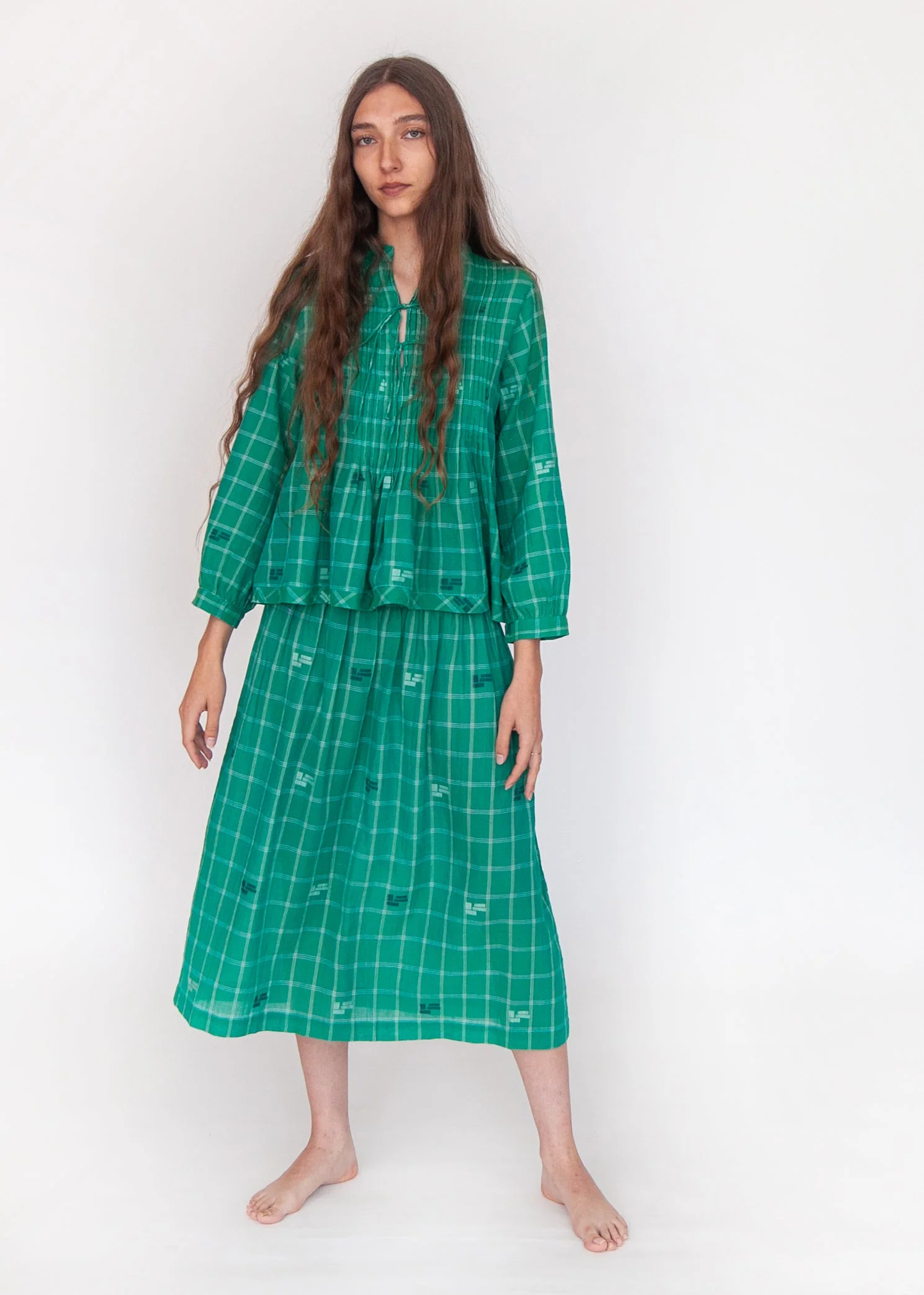 Araminta Check Jamdani Skirt - Mint - Image 5