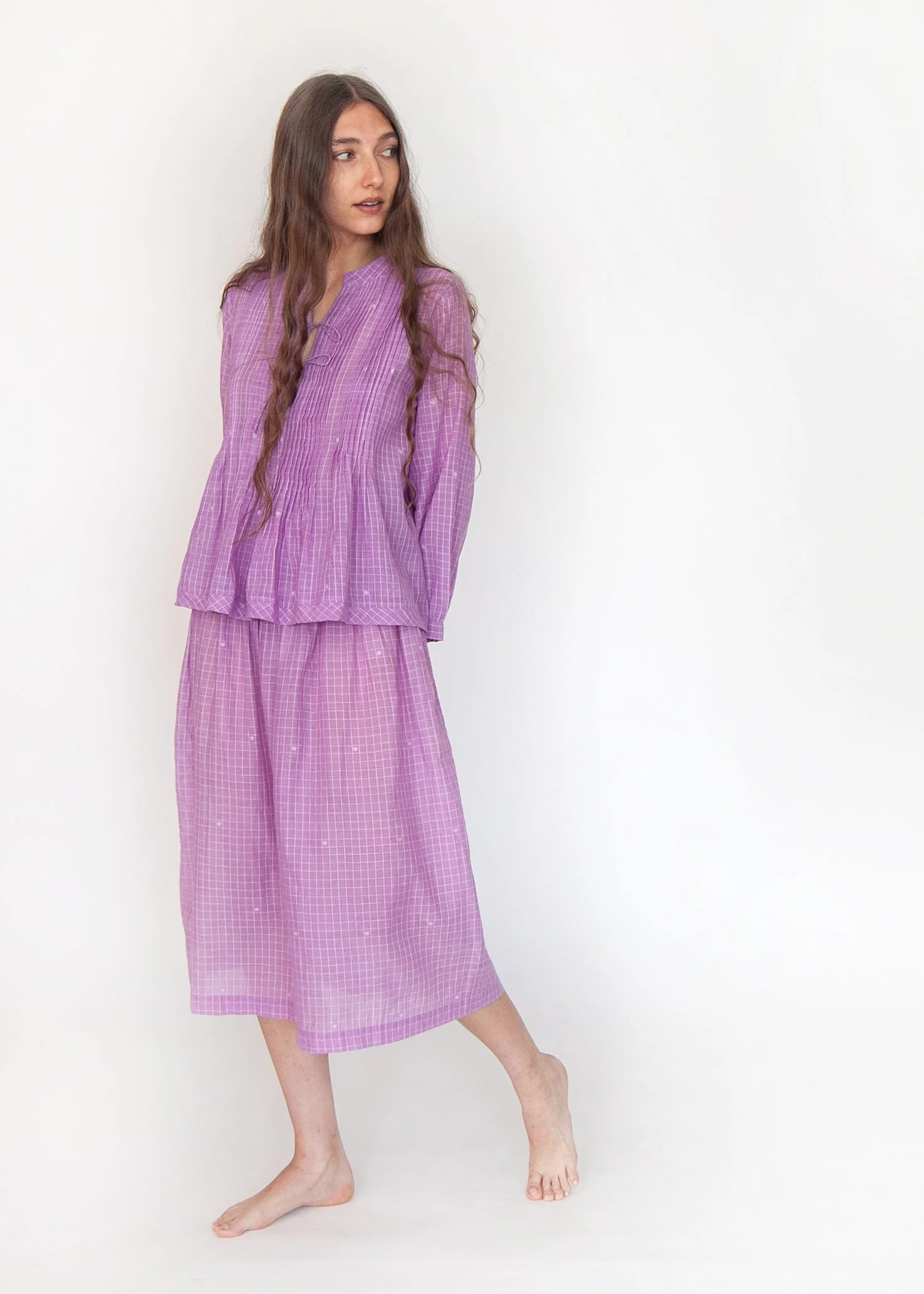 Araminta Check Jamdani Skirt - Violetta - Image 5