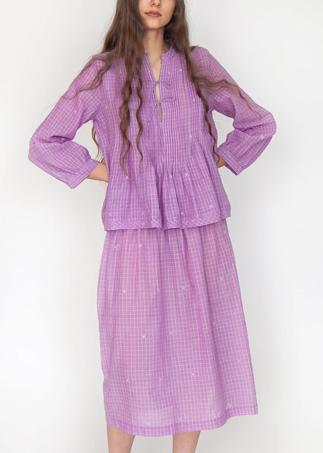 Araminta Check Jamdani Skirt - Violetta - Image 6