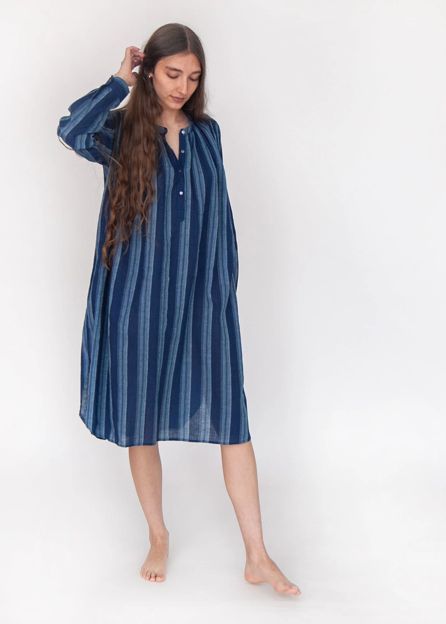 Bheeti Large Stripe Dress - Natural Indigo