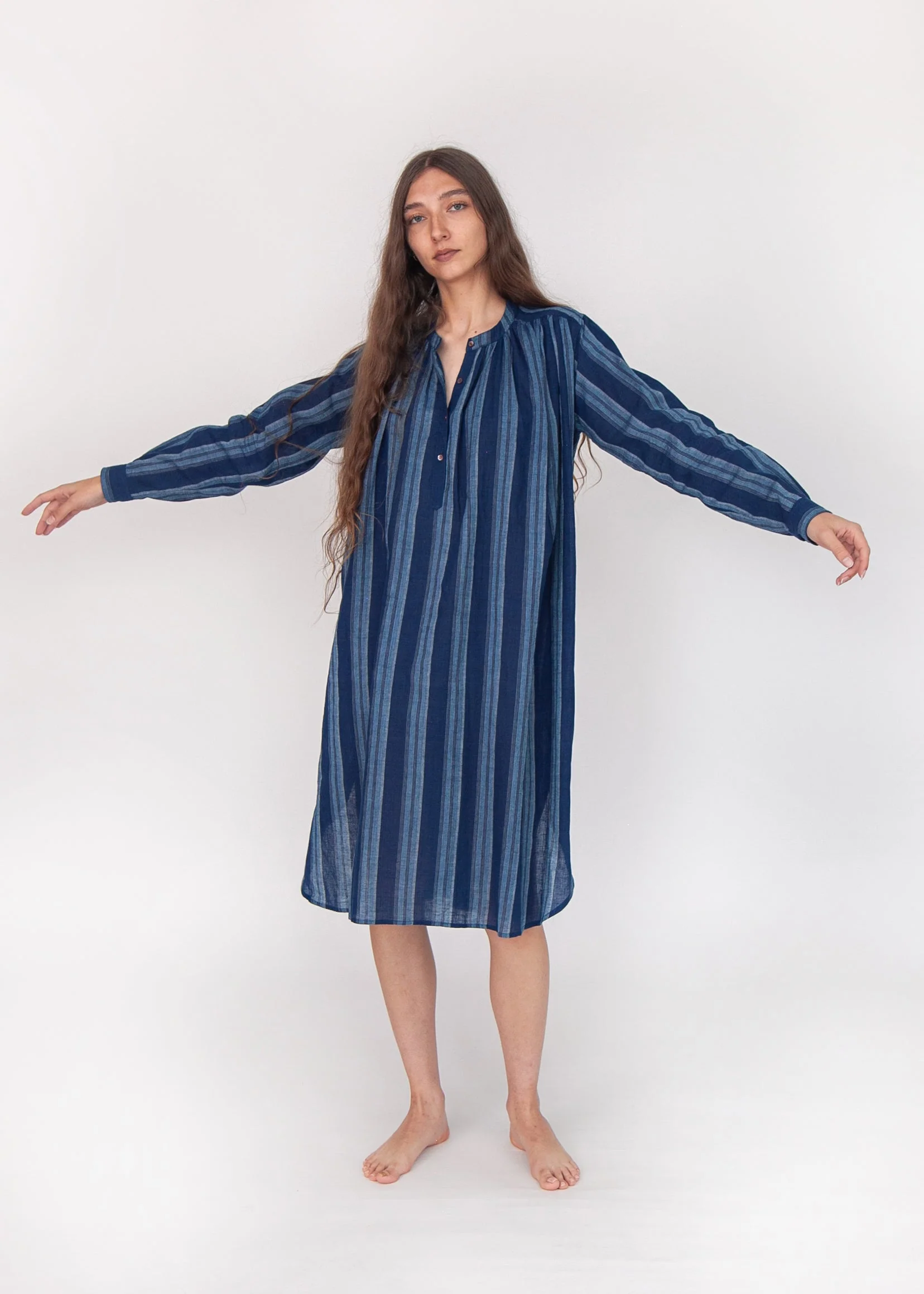 Bheeti Large Stripe Dress - Natural Indigo - Image 3