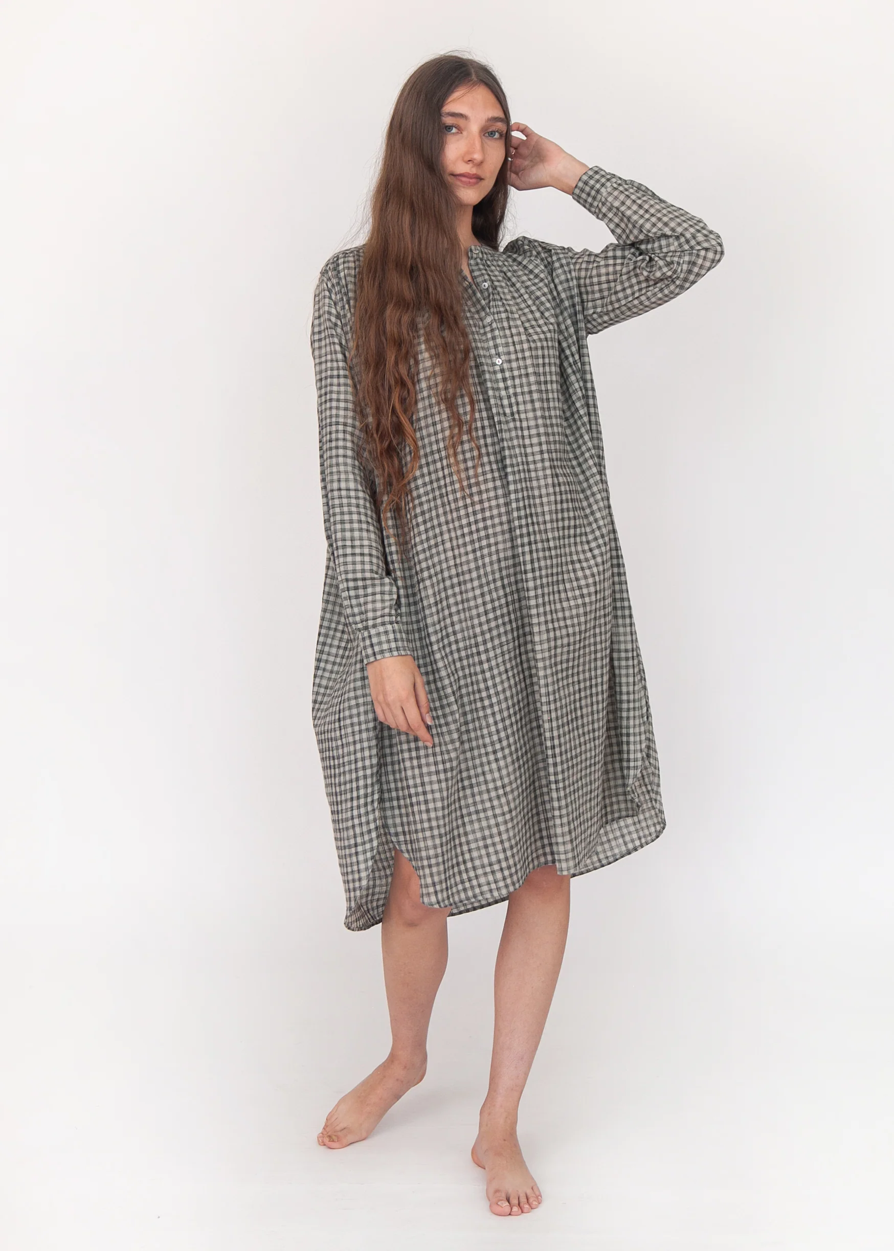 Bheeti Tie Dye Checks Dress - Cement - Image 3