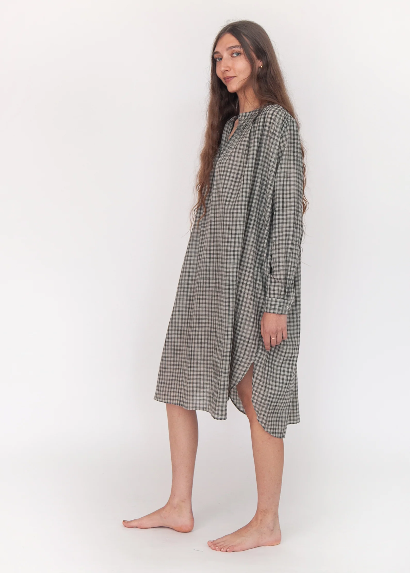 Bheeti Tie Dye Checks Dress - Cement - Image 4