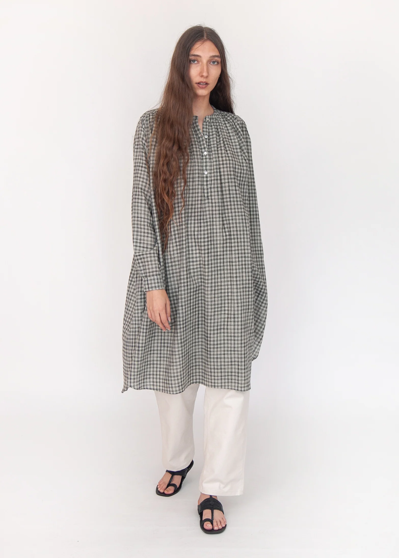 Bheeti Tie Dye Checks Dress - Cement - Image 6