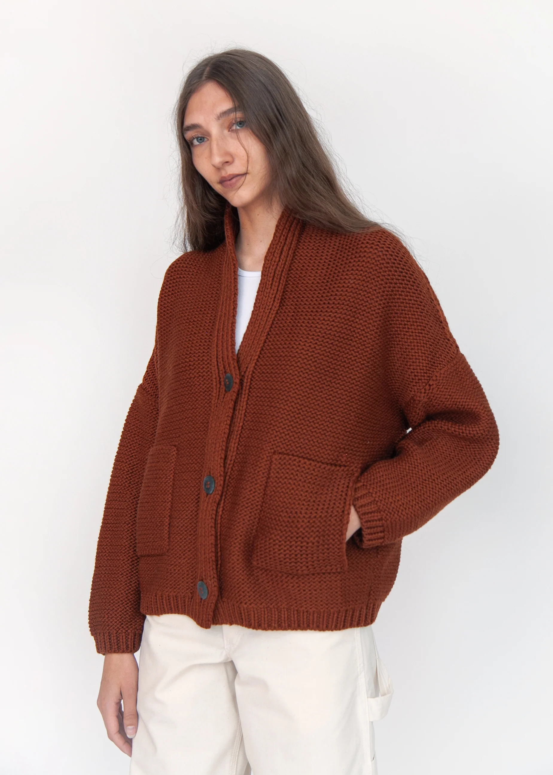 Andean Wool Bomber Cardi, Castaña - Image 3