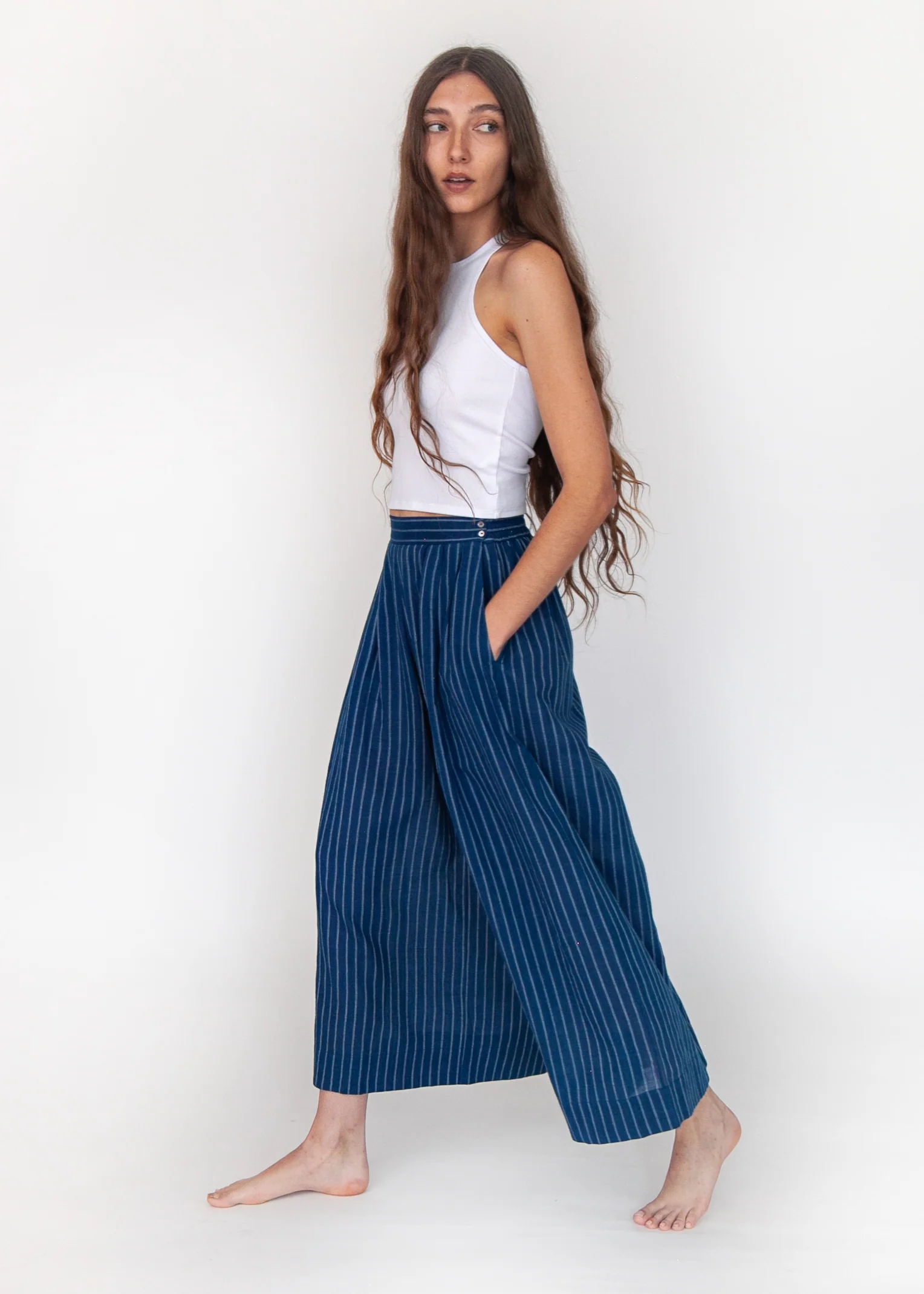 Danae Double Stripe Skirt Pant - Natural Indigo - Image 3