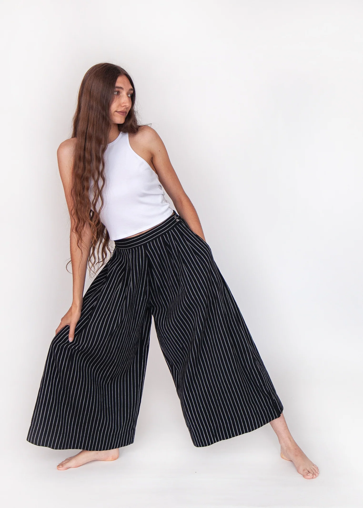 Danae Stripe Skirt Pant - Black - Image 4