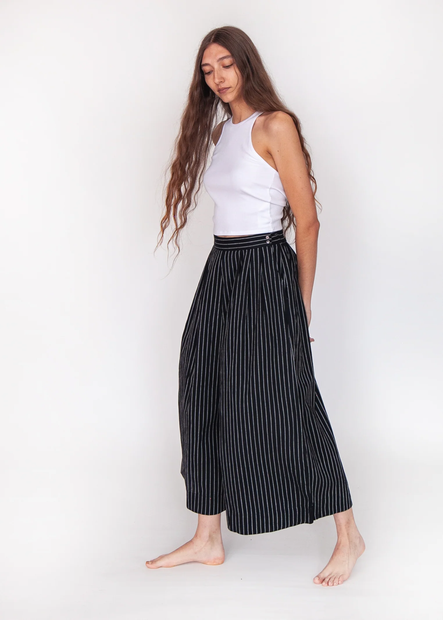 Danae Stripe Skirt Pant - Black - Image 5