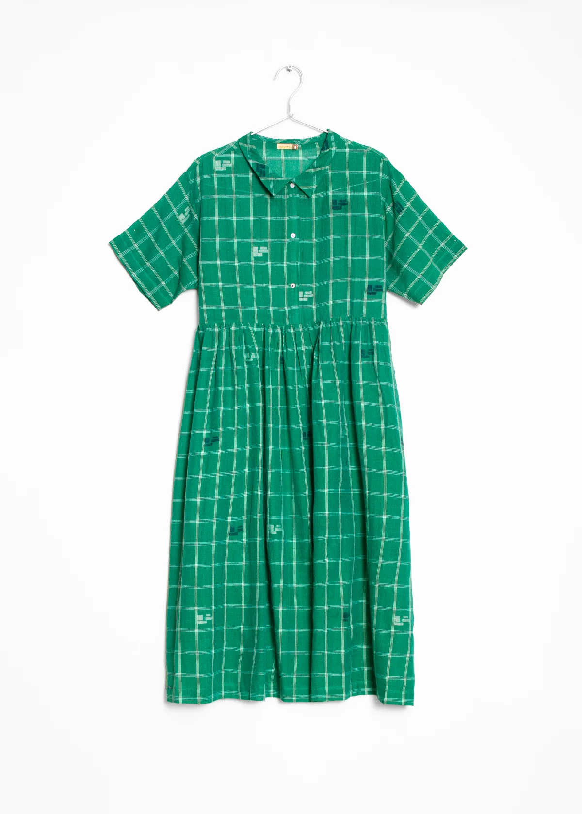 Dora Check Jamdani Dress - Mint