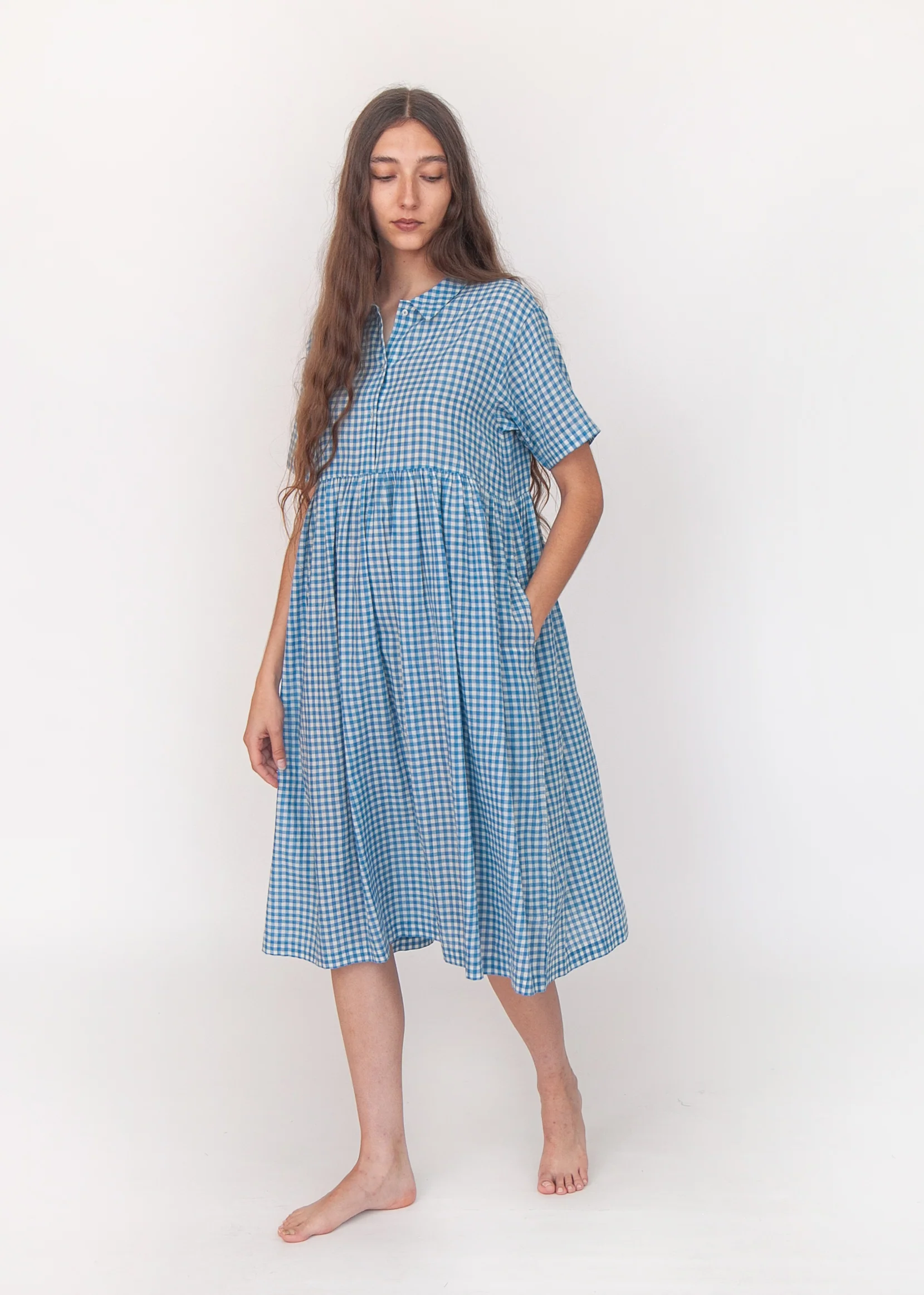Dora Tie Dye Checks Dress - Lake - Image 2