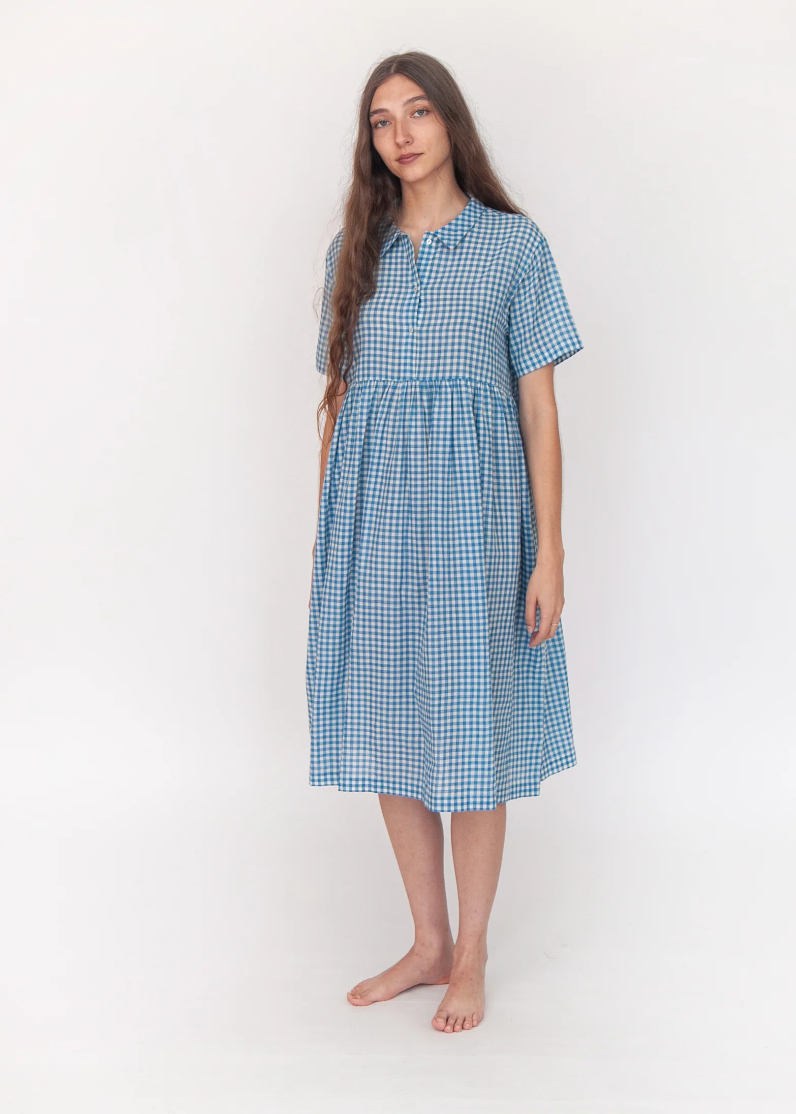 Dora Tie Dye Checks Dress - Lake - Image 3