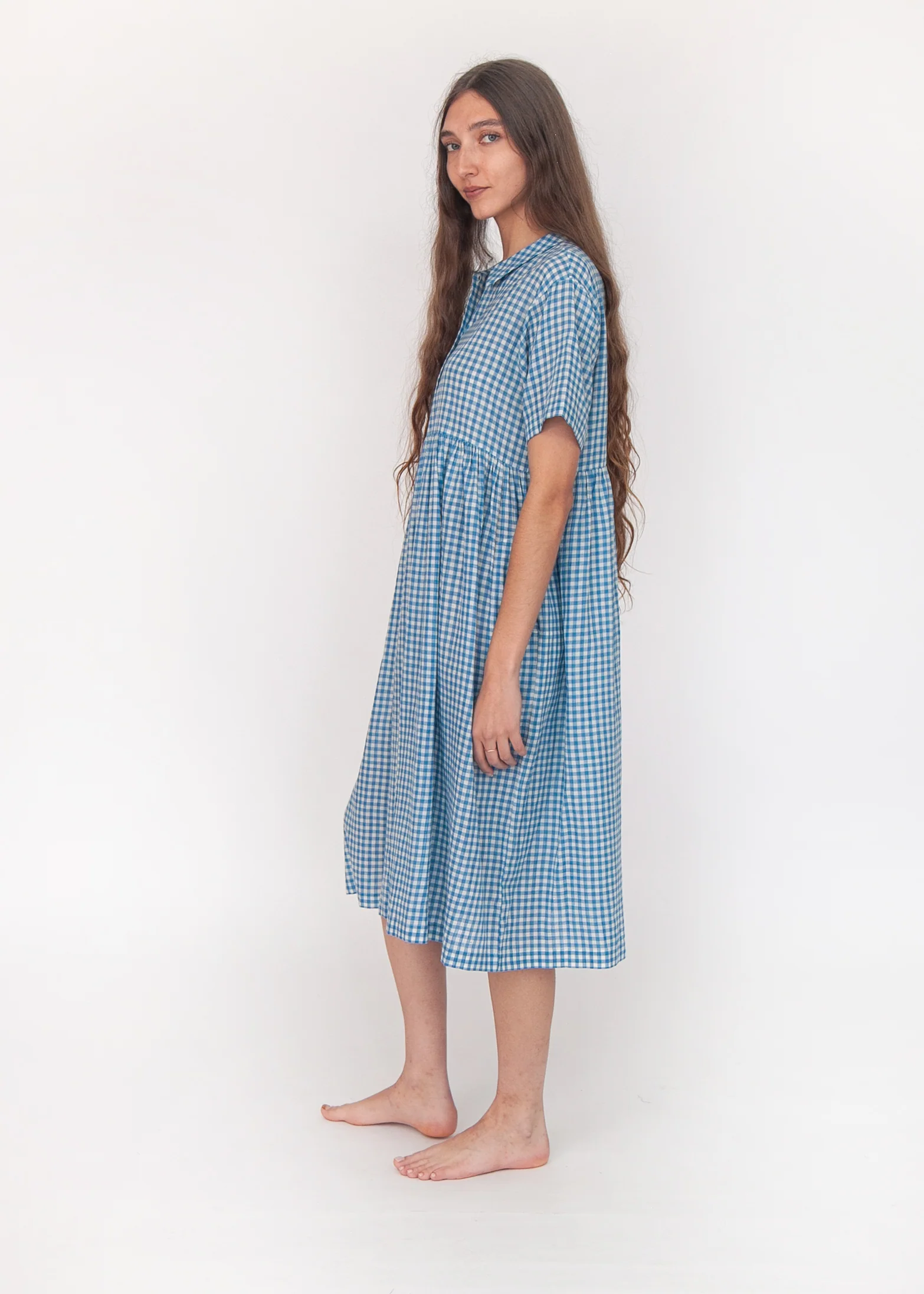 Dora Tie Dye Checks Dress - Lake - Image 4