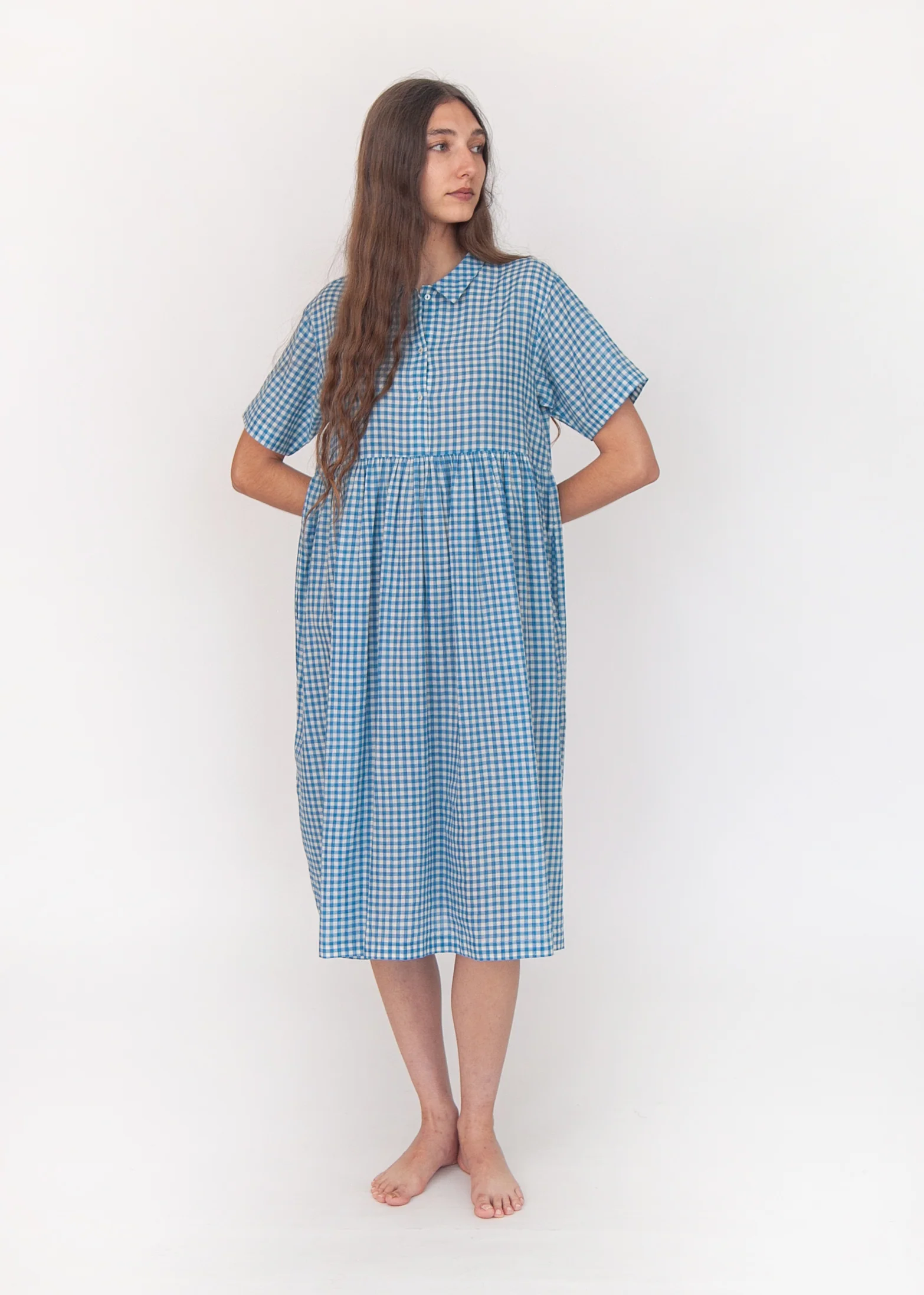 Dora Tie Dye Checks Dress - Lake - Image 5