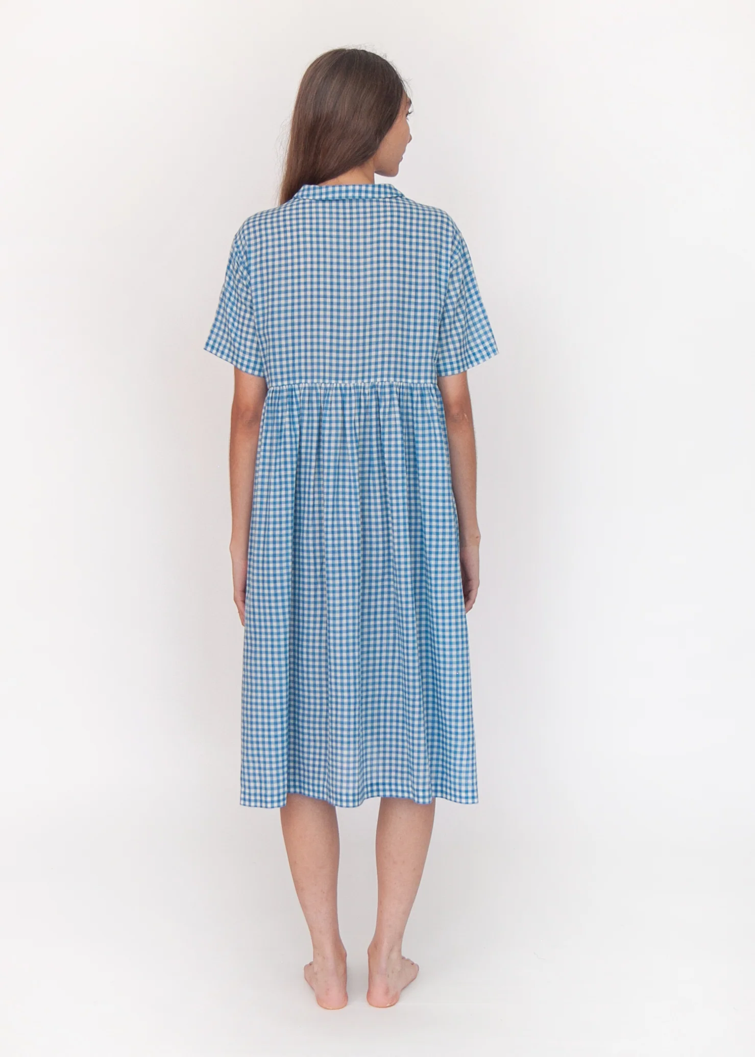Dora Tie Dye Checks Dress - Lake - Image 6