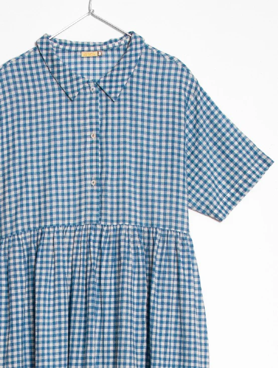 Dora Tie Dye Checks Dress - Lake - Image 7