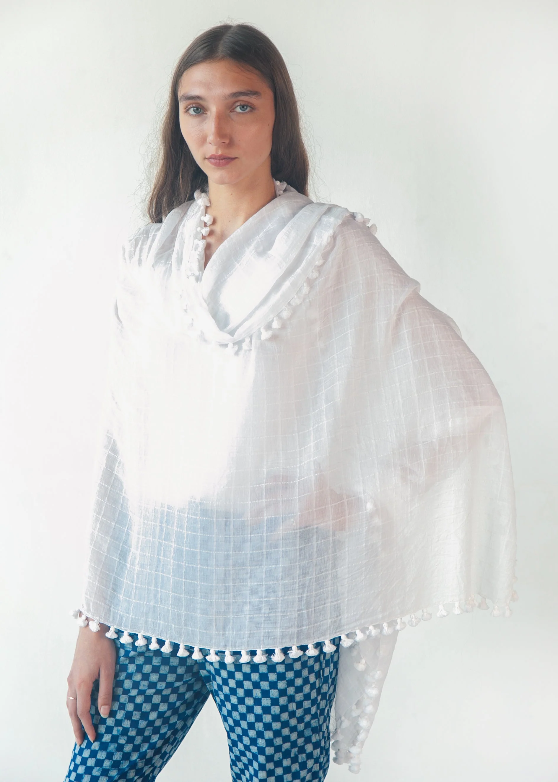 Dupatta Maira Woven Checks - White - Image 4