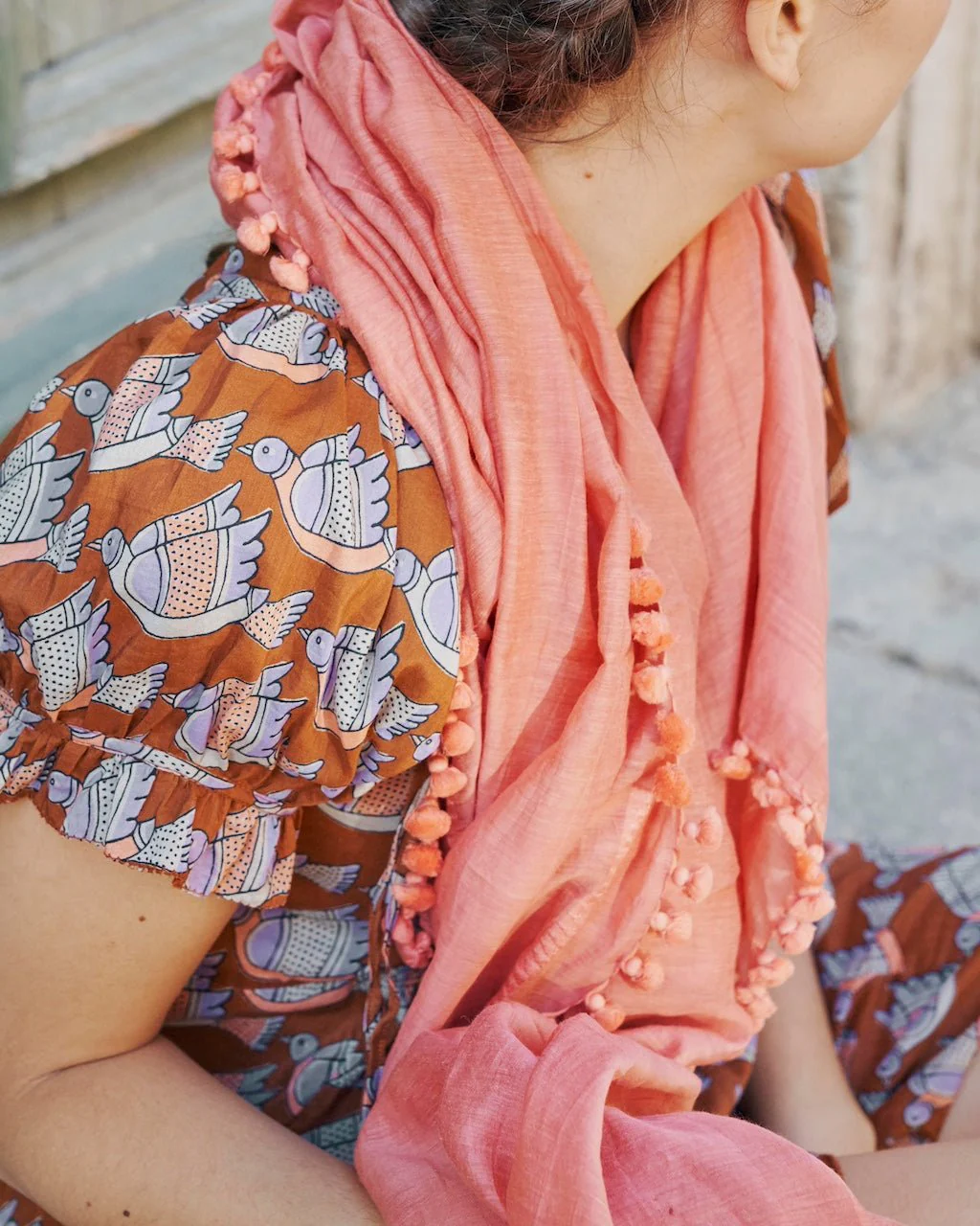 Dupatta Plain Shawl, Emberglow - Image 3