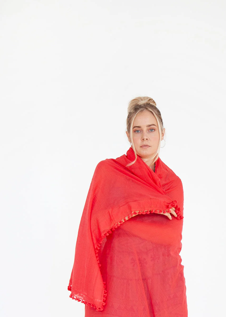 Dupatta Plain Shawl, Poppy - Image 2