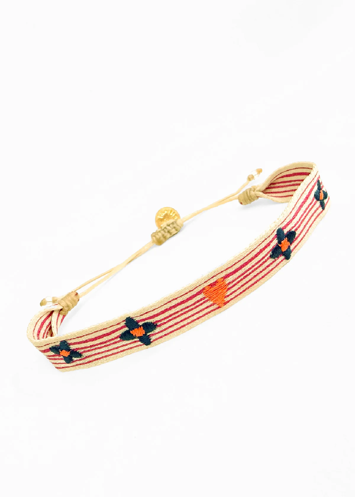 Guanabana Argantina Embroidered Bracelet - Beige/Fuchsia