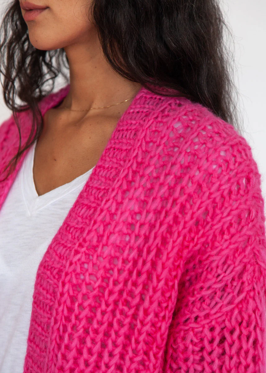 Hilma Hand Knit Alpaca Cardigan, Fuchsia - Image 3