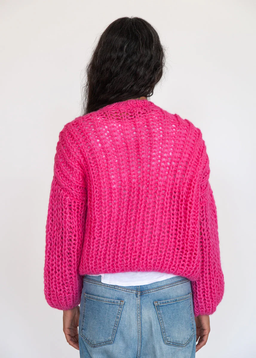 Hilma Hand Knit Alpaca Cardigan, Fuchsia - Image 4