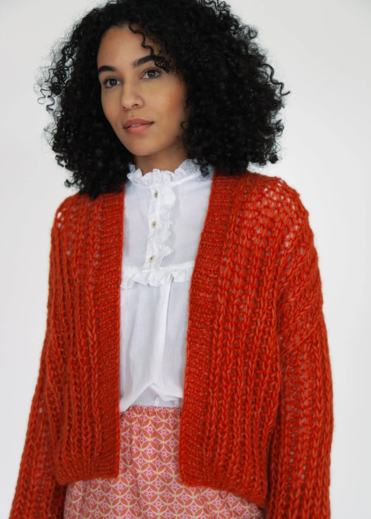 Hilma Hand Knit Alpaca Cardigan, Rust - Image 2
