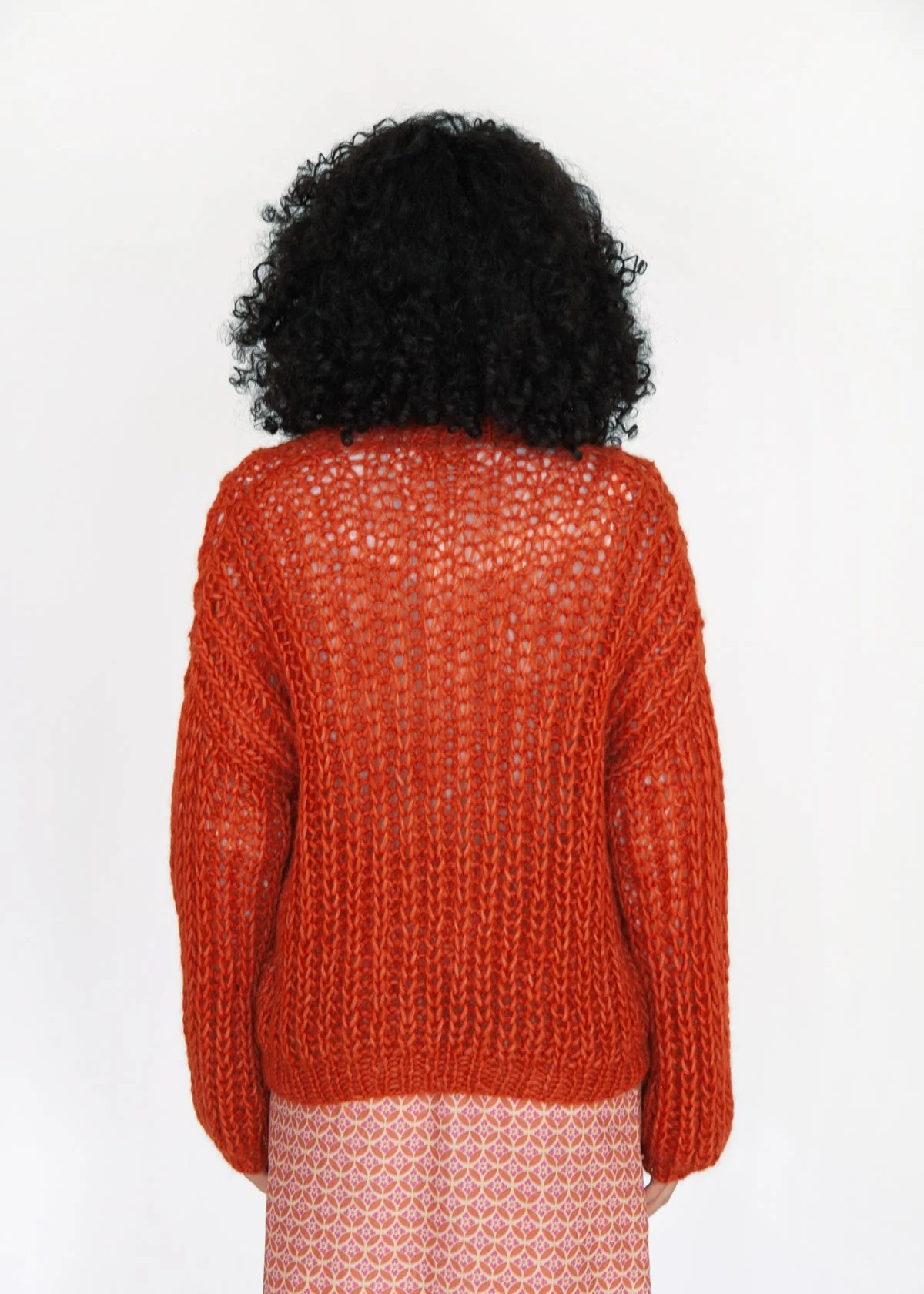 Hilma Hand Knit Alpaca Cardigan, Rust - Image 3