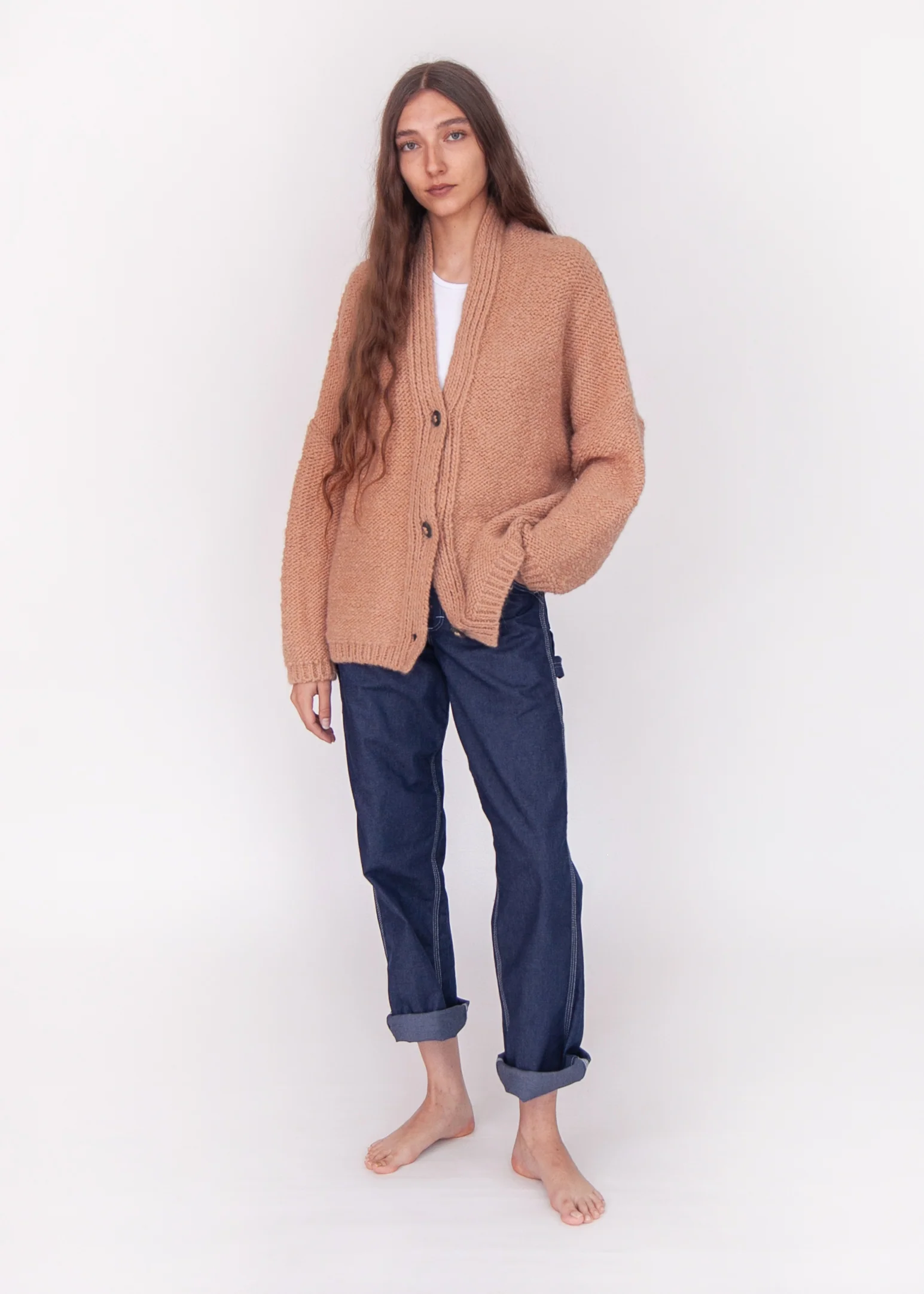 Huacaya Alpaca Cardigan, Peach - Image 4