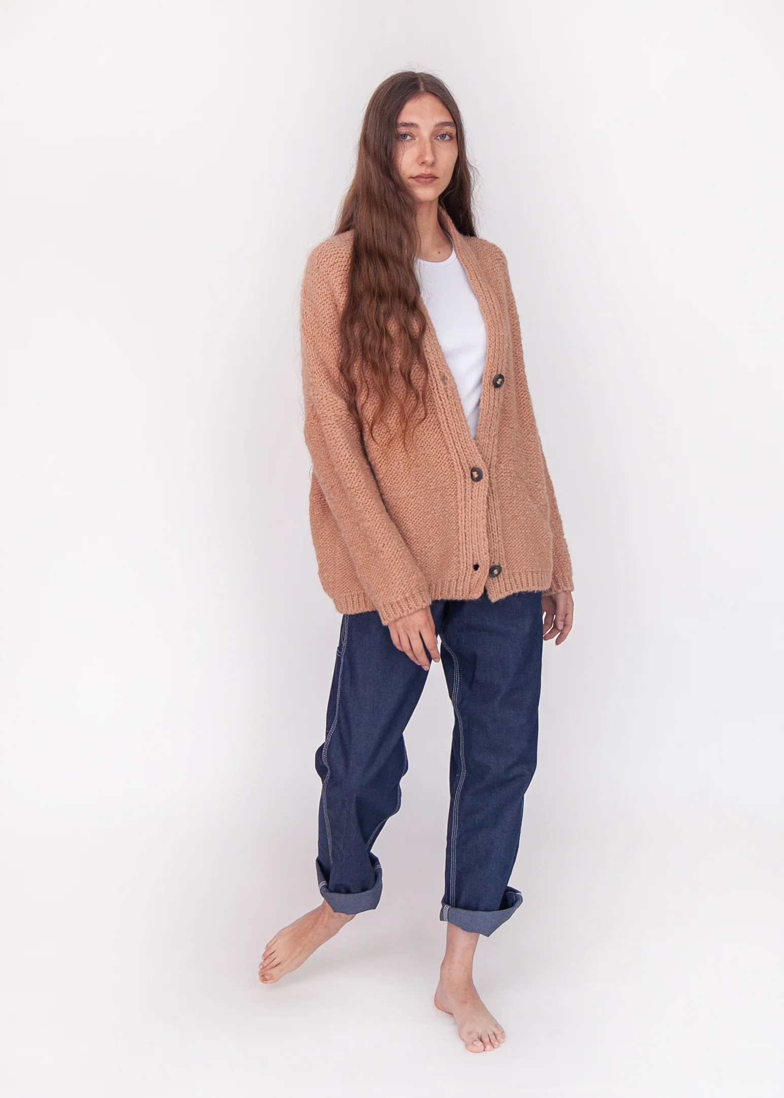 Huacaya Alpaca Cardigan, Peach - Image 6