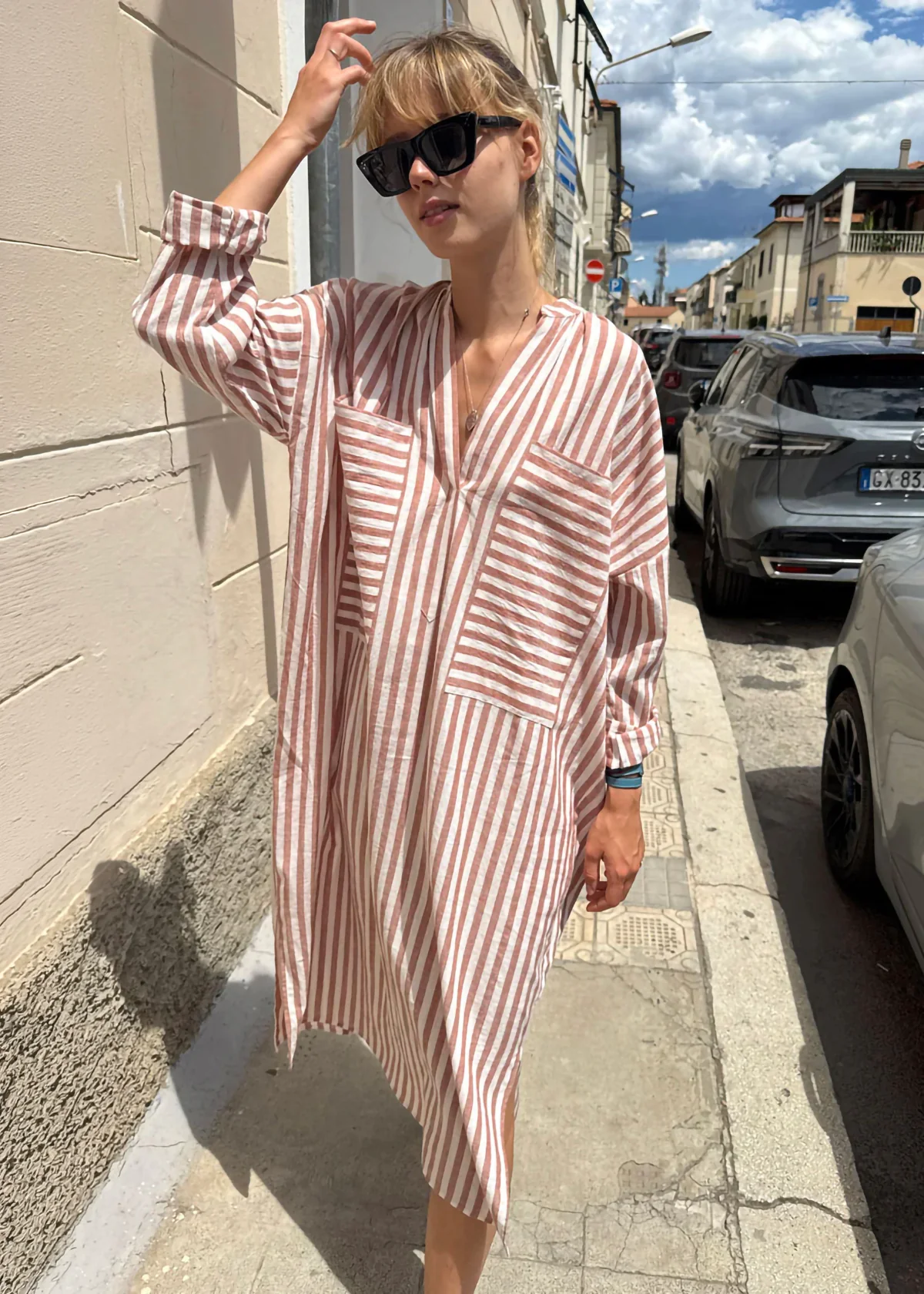 Pocket Caftan - Terracotta Stripe by Two - Image 2