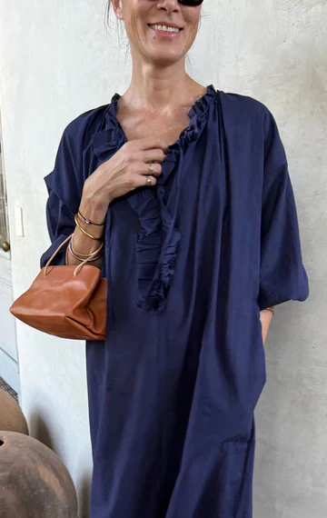 Ruffle Caftan - Navy Pinstripe by Two - Image 3