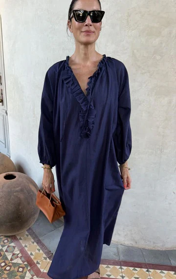 Ruffle Caftan - Navy Pinstripe by Two - Image 5