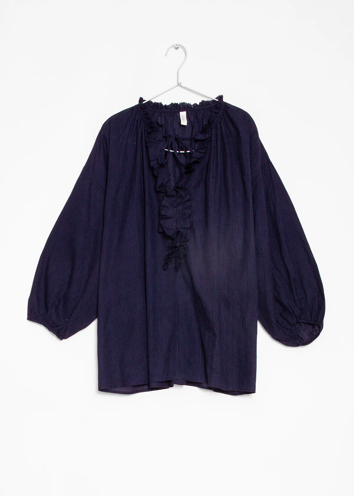Ruffle Shirt - Navy Pinstripe by Two