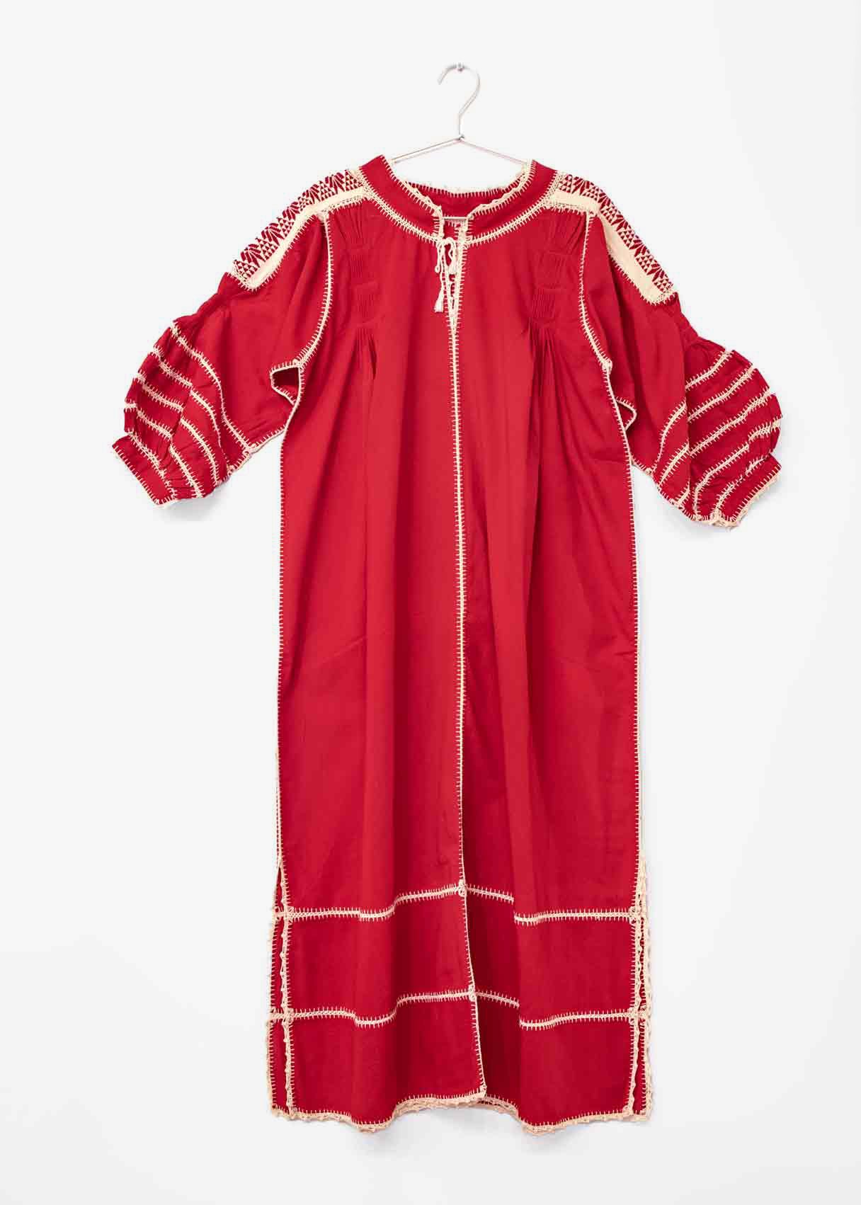 Sirena Dress Long Sleeves - Natural on Red