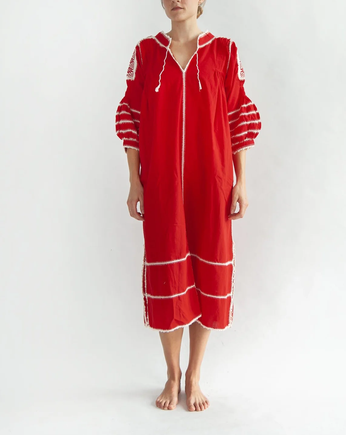 Sirena Dress Long Sleeves - Natural on Red - Image 2