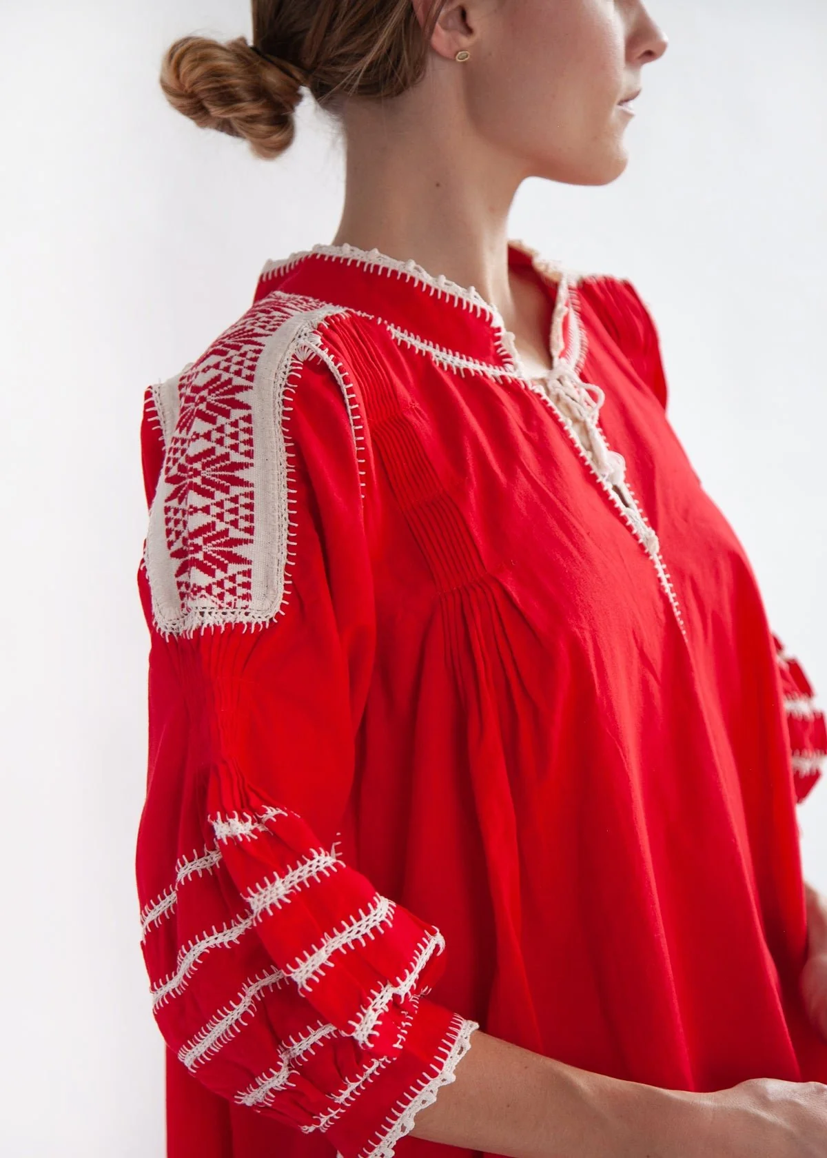 Sirena Dress Long Sleeves - Natural on Red - Image 3