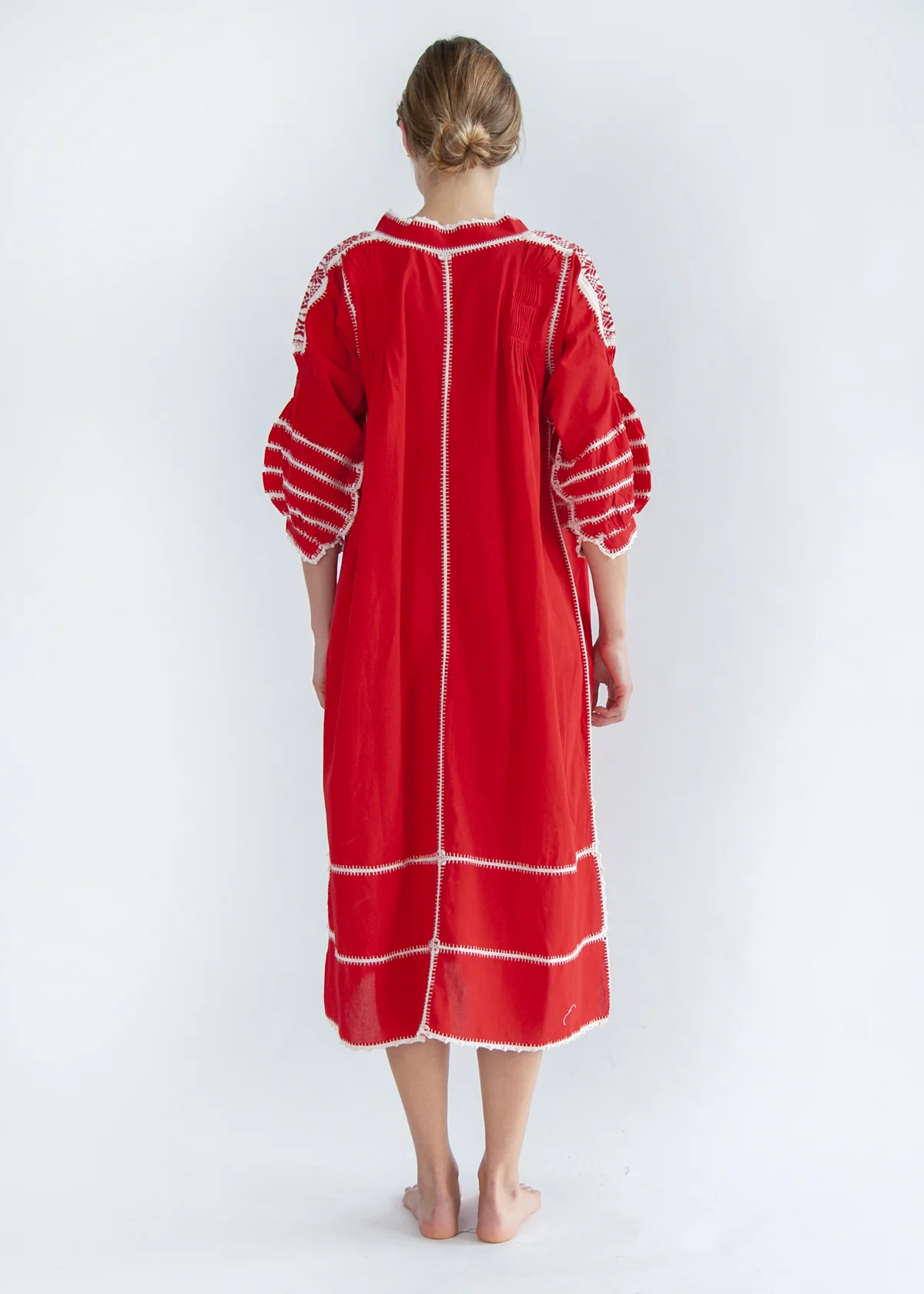 Sirena Dress Long Sleeves - Natural on Red - Image 4