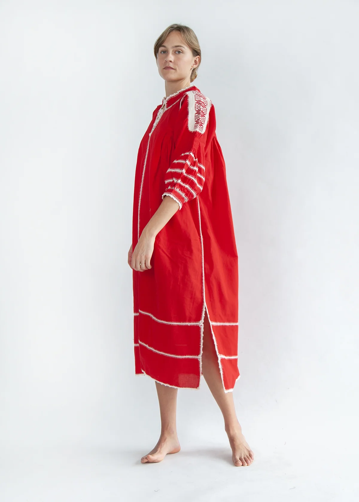 Sirena Dress Long Sleeves - Natural on Red - Image 5