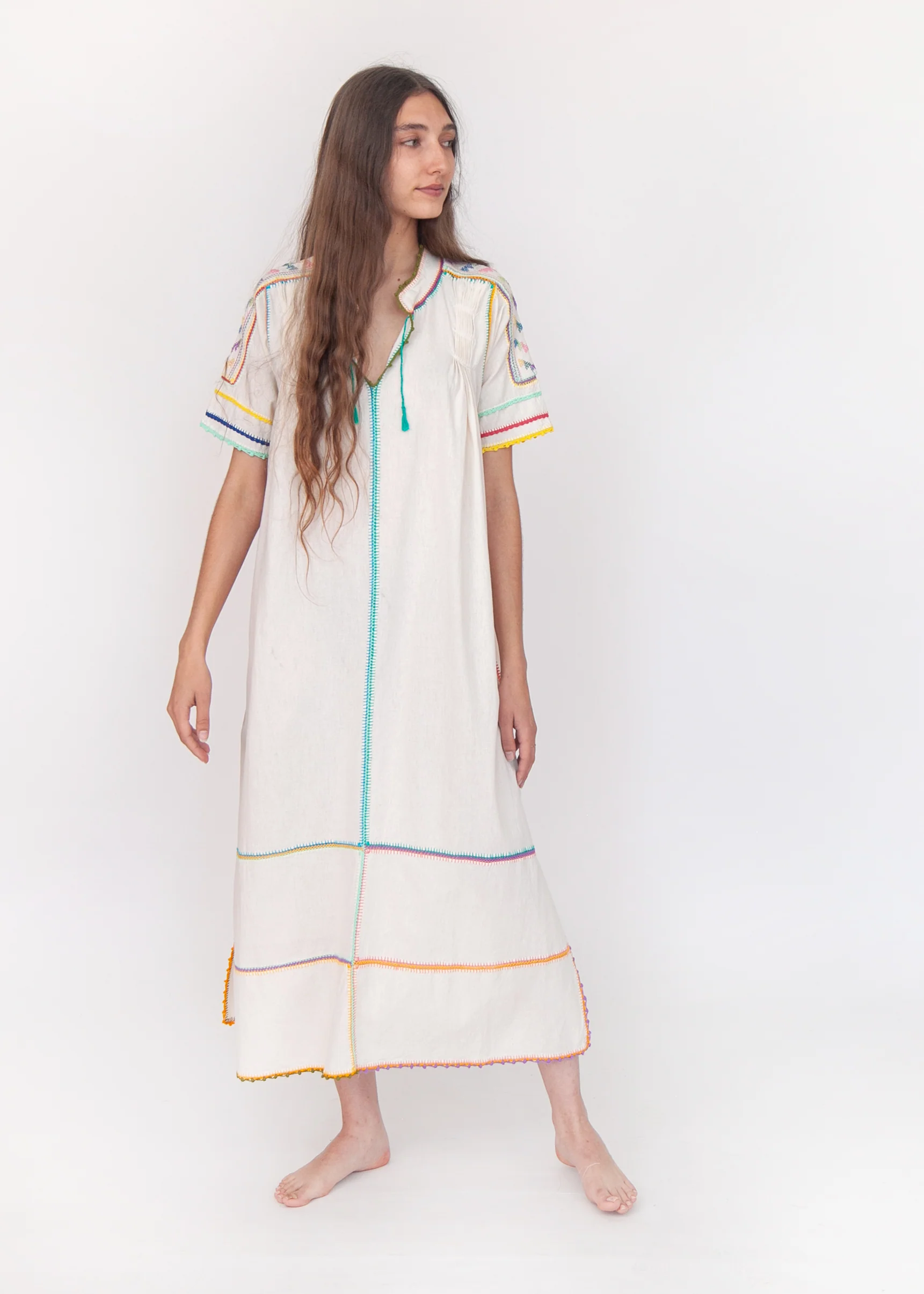 Sirena Dress Short Sleeves -Multicolor on Natural - Image 3