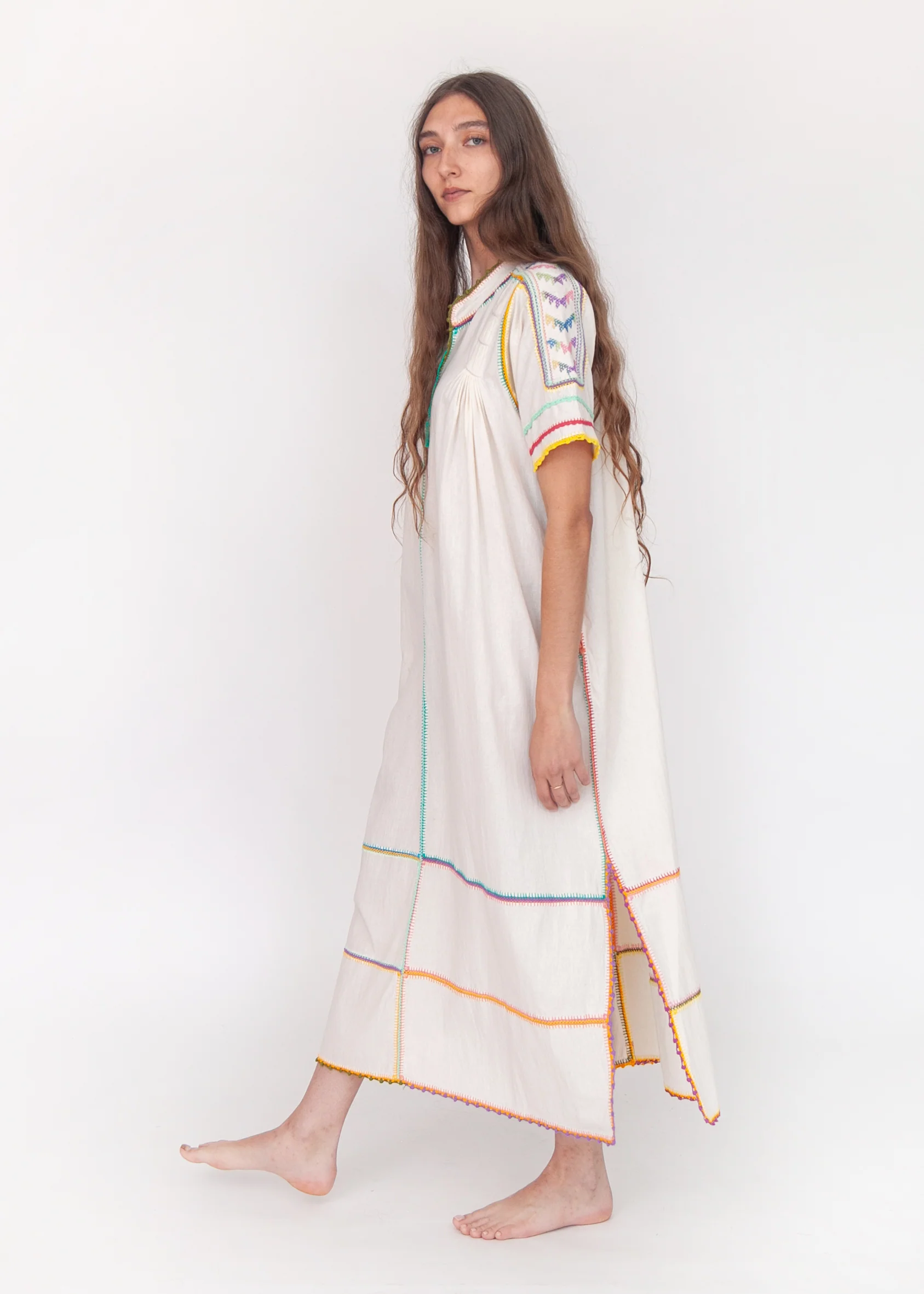 Sirena Dress Short Sleeves -Multicolor on Natural - Image 4
