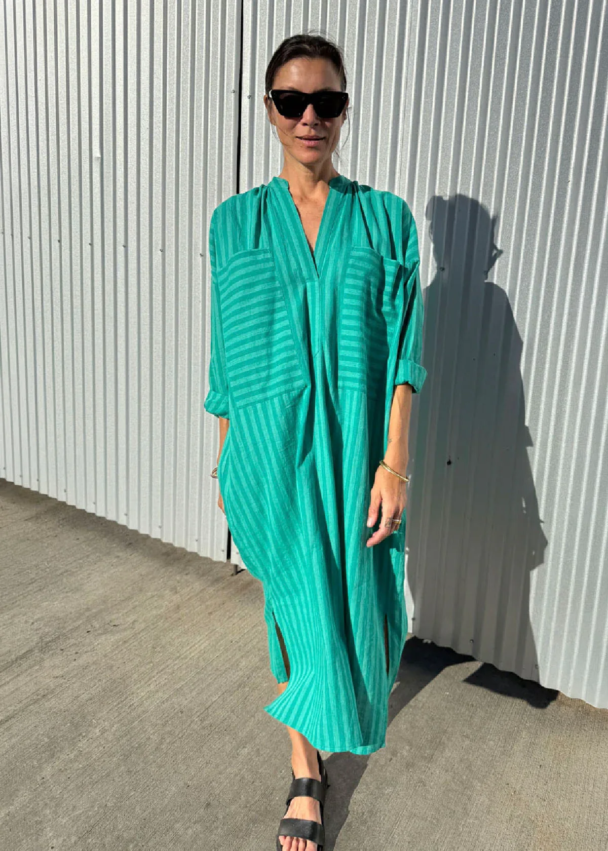 Pocket Caftan - Emerald Stripe by Two - Image 3