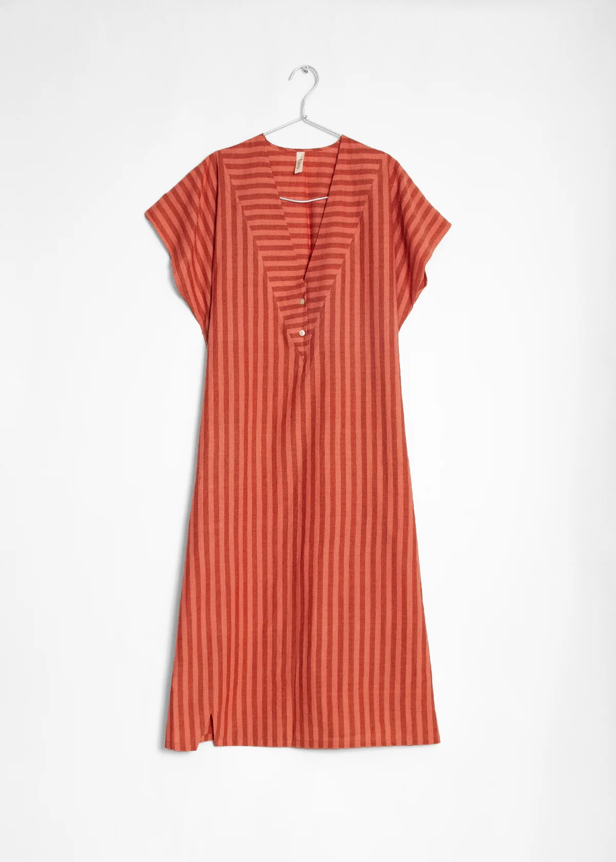 V-Neck Bib Front Dress - Coral Stripe by Two